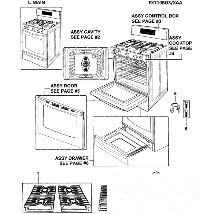 Main Assembly Diagram and Parts List for FX710BGS XAA-00 Samsung Range