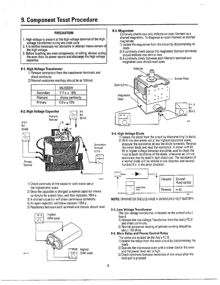 Precaution/specifications Page 8 Diagram and Parts List for MW3050W XAA Samsung Microwave