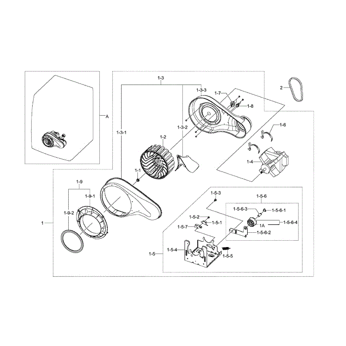 Motor Diagram and Parts List for DV511AEW XAA-02 Samsung Dryer