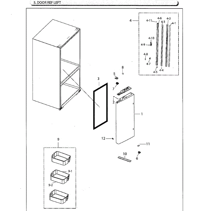 Left Door Diagram and Parts List for RF220NCTAWW AA-02 Samsung Refrigerator