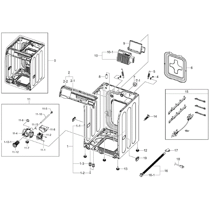 Frame And Cover Diagram and Parts List for WF395BTPASU A2-00 Samsung Washer