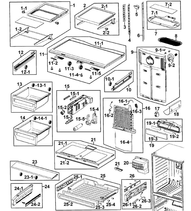Refrigerator Diagram and Parts List for RFG293HAWP XAA-0000 Samsung Refrigerator