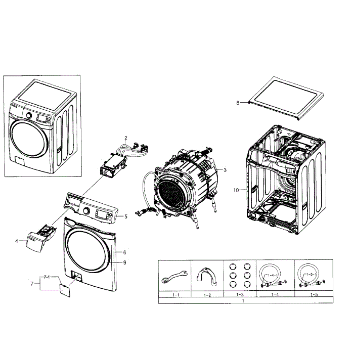 Main Section Diagram and Parts List for WF511ABR XAA-02 Samsung Washer
