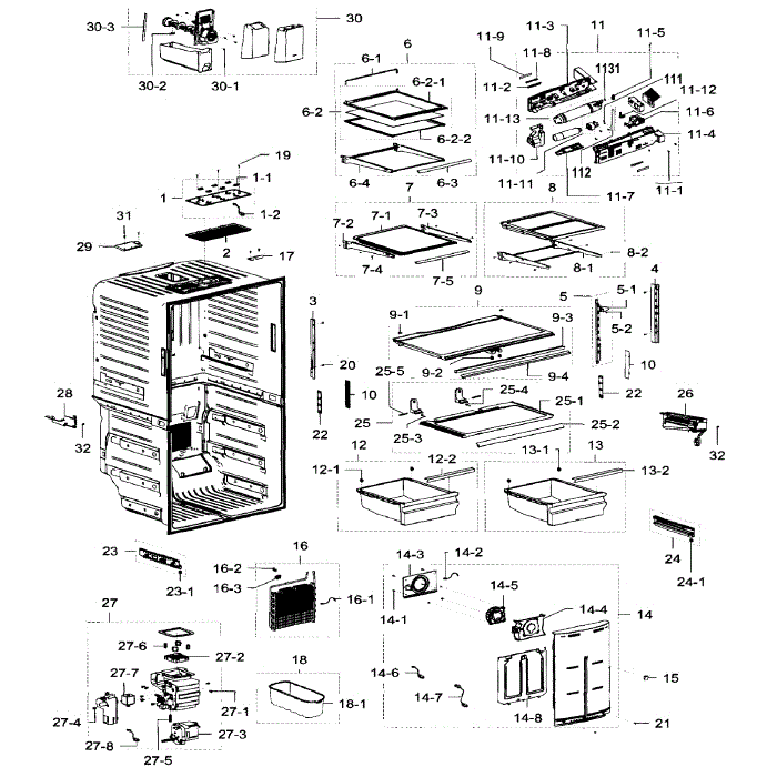 Fridge Diagram and Parts List for RF32FMQDBSR AA-02 Samsung Refrigerator