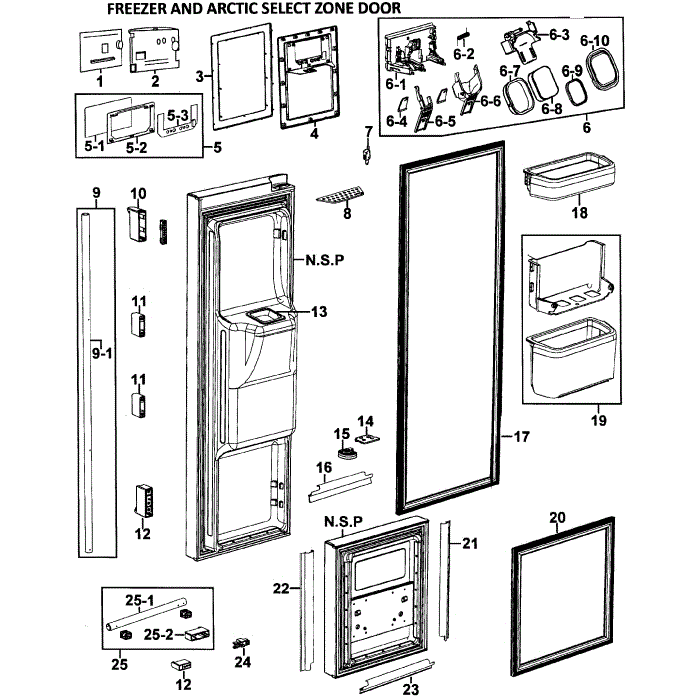 Left Doors Diagram and Parts List for RM255LAWP XAA-00 Samsung Refrigerator