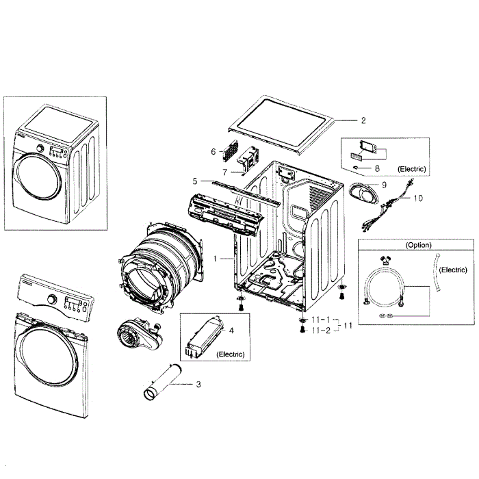 Main Assembly Diagram and Parts List for DV331AER XAA-01 Samsung Dryer