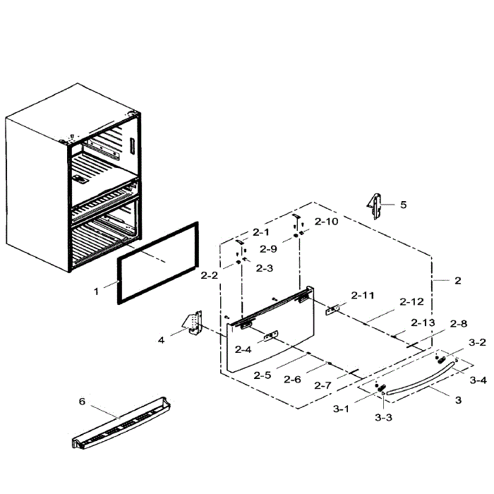 Freezer Door Diagram and Parts List for RF31FMEDBWW AA-01 Samsung Refrigerator
