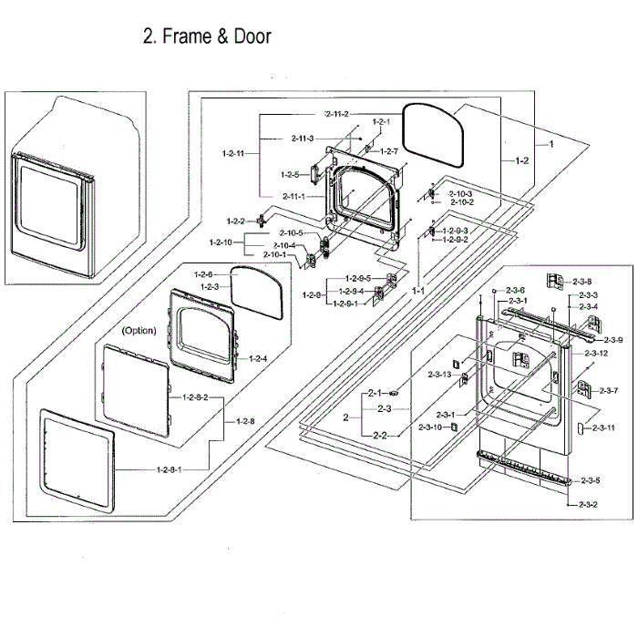 Door Assembly Diagram and Parts List for DVE52M7750V A3-00 Samsung Dryer