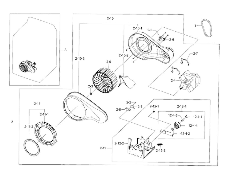 Motor Duct Diagram and Parts List for DV45H7200EW A2-0000 Samsung Dryer