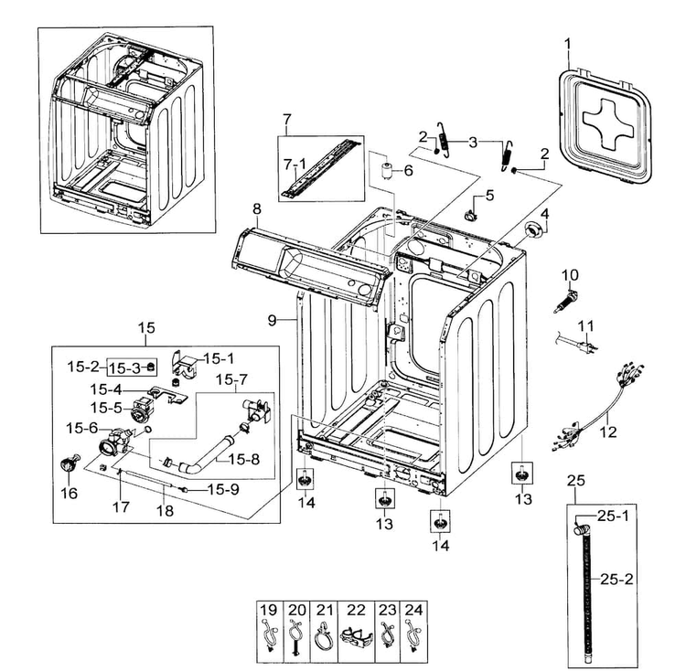 Cabinet Diagram and Parts List for WF218ANB XAA-0000 Samsung Washer