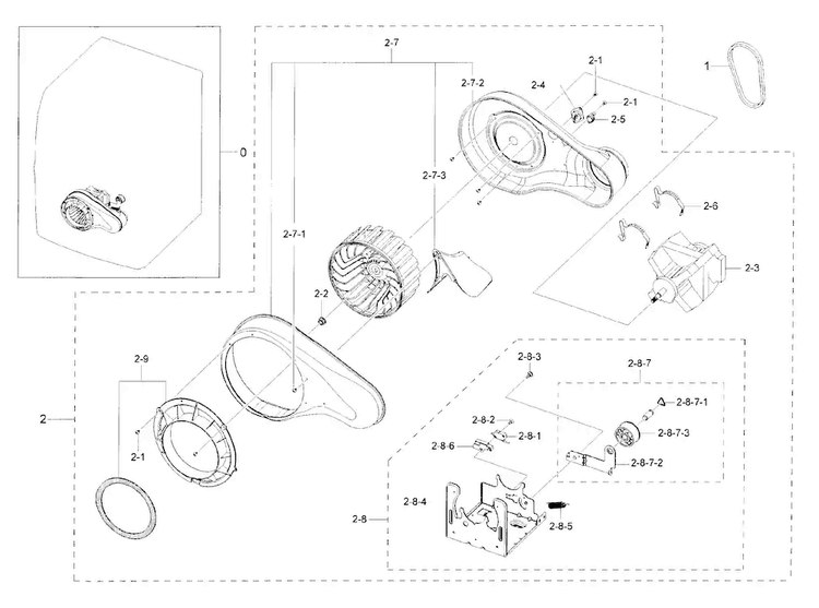 Motor Duct Diagram and Parts List for DV42H5200EP A3-0000 Samsung Dryer