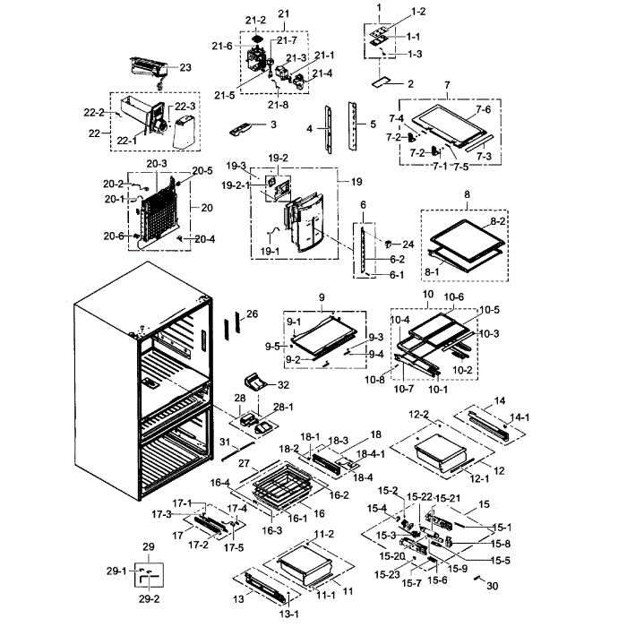 Refrigerator Diagram and Parts List for RF31FMESBSR AA-00 Samsung Refrigerator