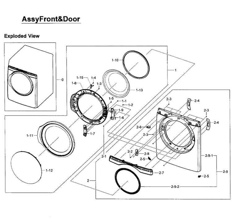 Front Assy Diagram and Parts List for DV405ETPAWR AA-0001 Samsung Dryer