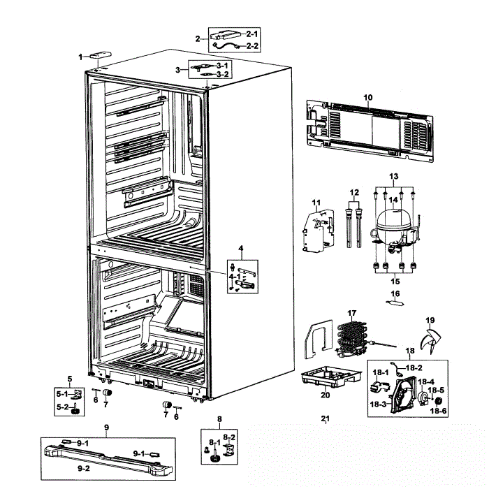 Cabinet Assembly Diagram and Parts List for RB195ACWP XAA-00 Samsung Refrigerator