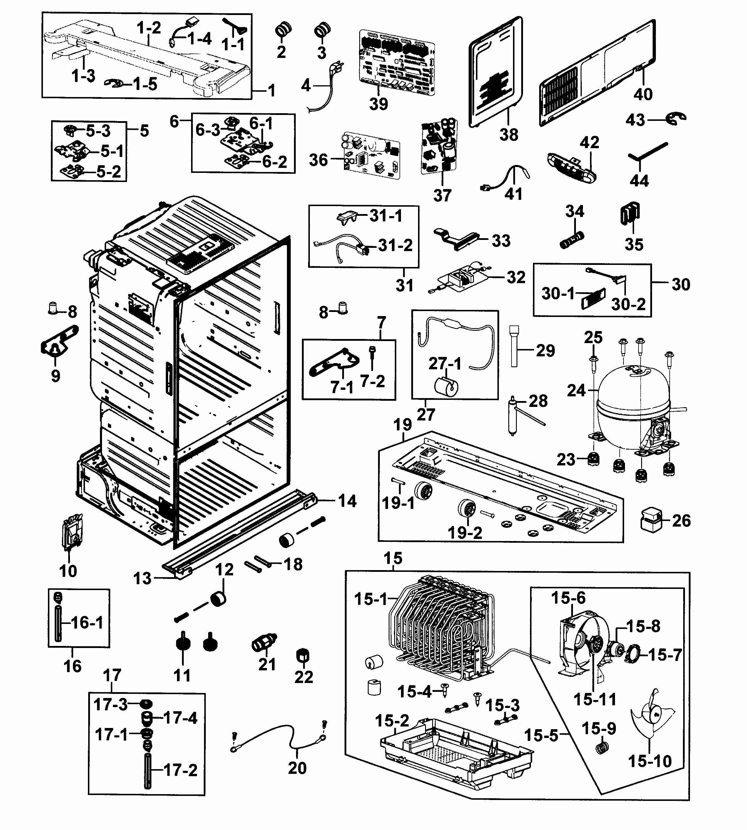 Cabinet Diagram and Parts List for RF23HCEDBWW AA-0000 Samsung Refrigerator