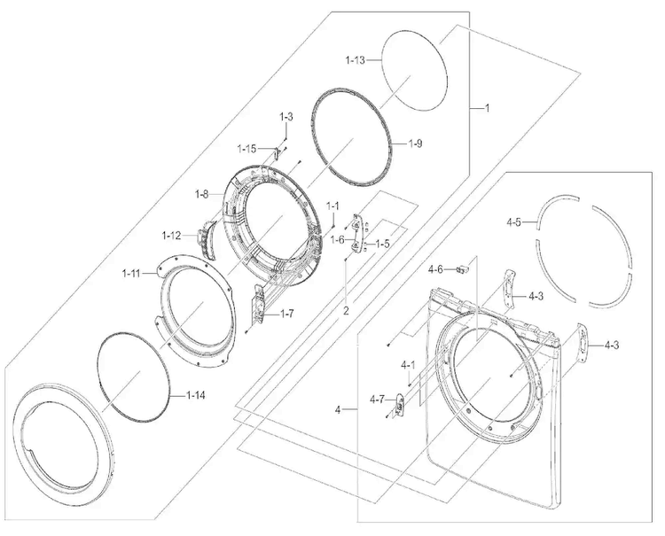 Front Assyy Diagram and Parts List for 40289032010  Kenmore Dryer