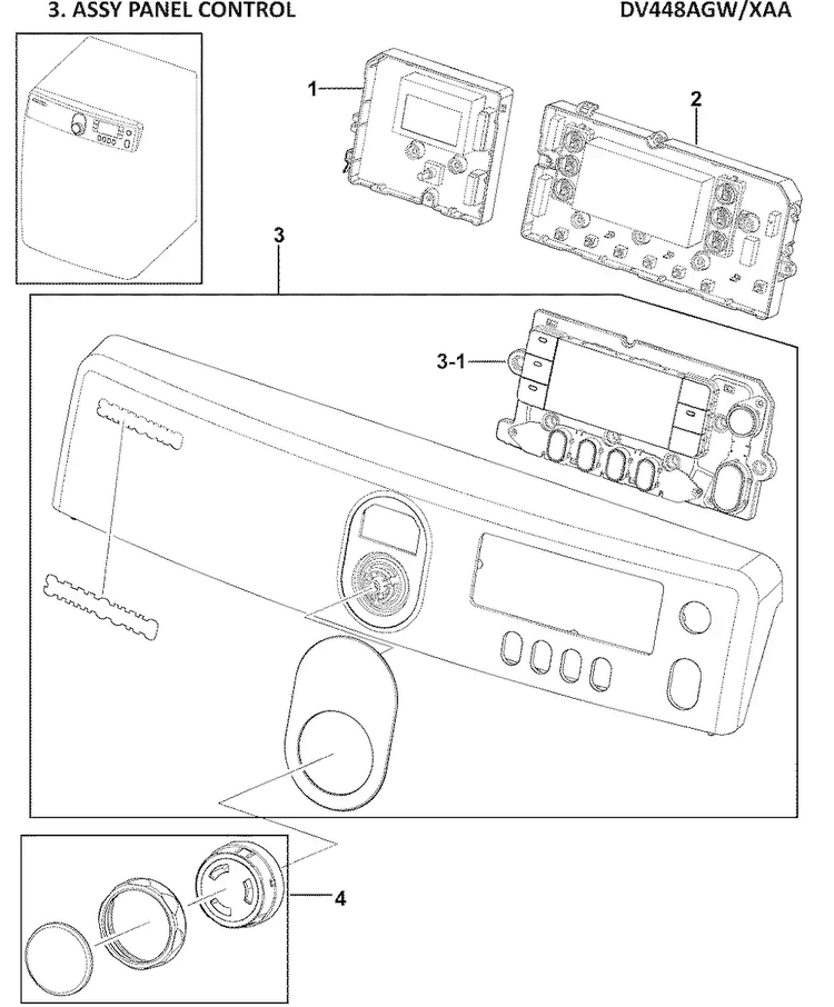 Control Panel Diagram and Parts List for DV448AGW XAA-0000 Samsung Dryer