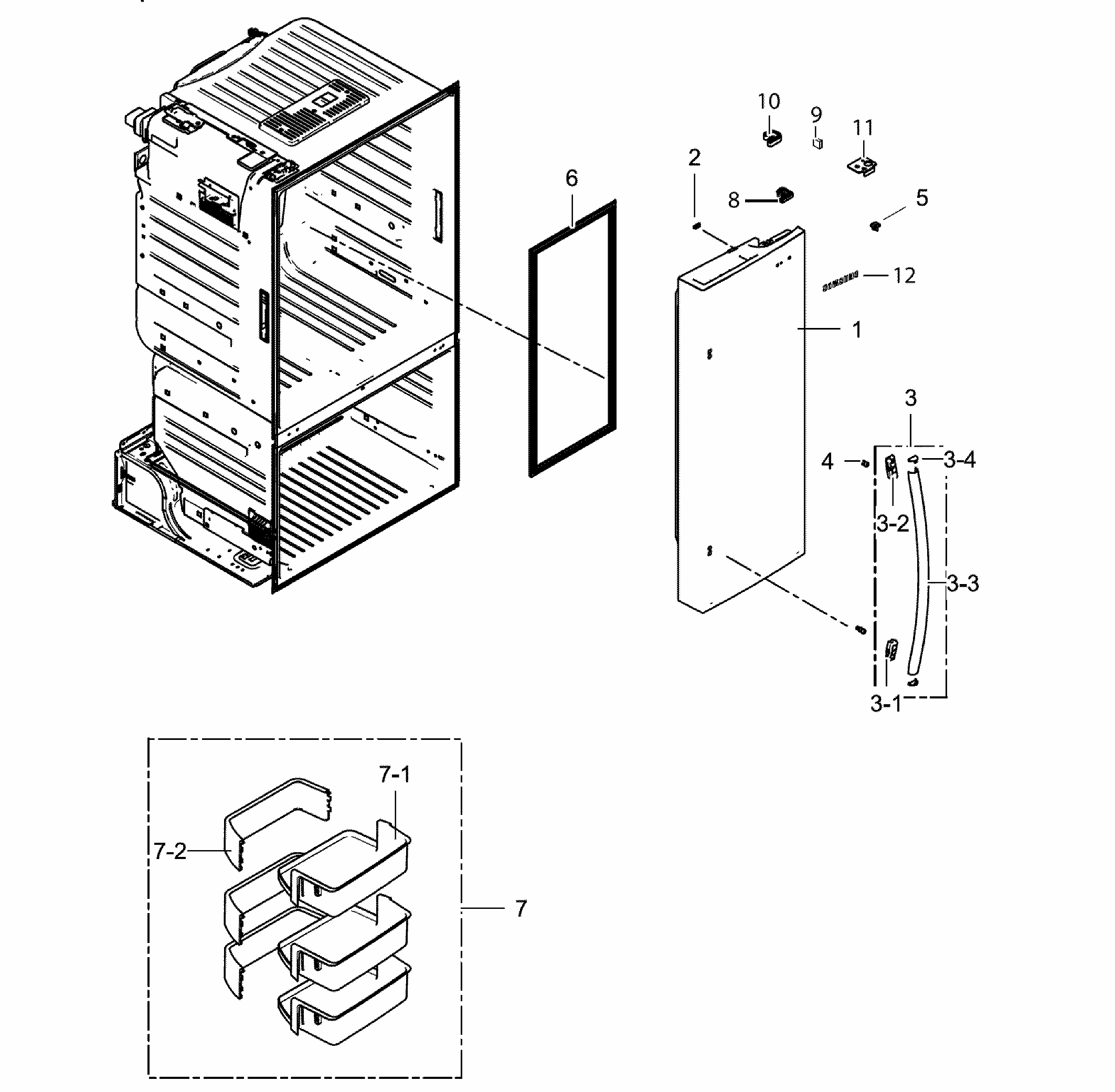 Fridge Door R Diagram and Parts List for RF221NCTASP AA-0000 Samsung Refrigerator