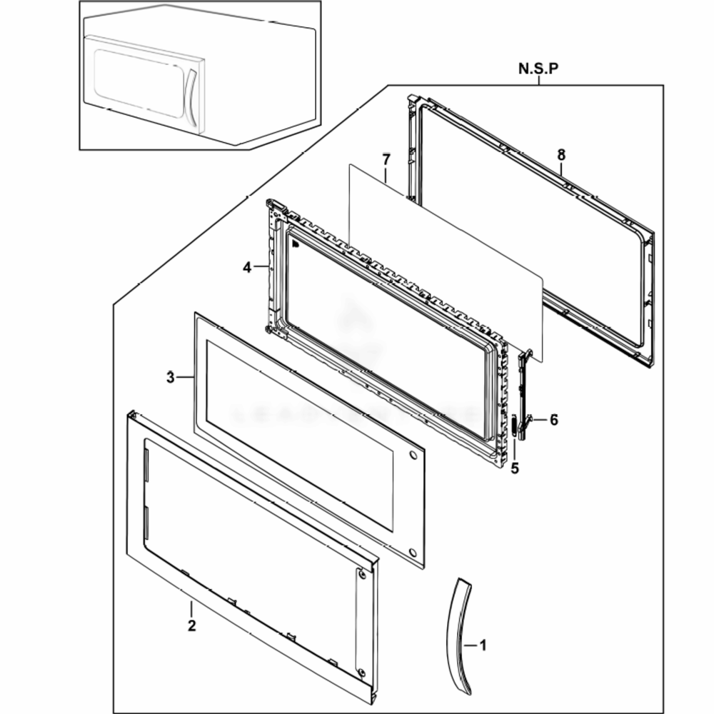 Assembly Door Diagram and Parts List for SMH9151B  Samsung Microwave