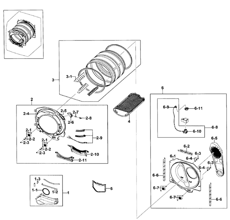 Drum Diagram and Parts List for DV409AER XAA-0002 Samsung Dryer