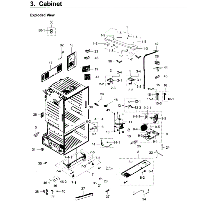 Cabinet Diagram and Parts List for RF23HCEDBSR AA-08 Samsung Refrigerator