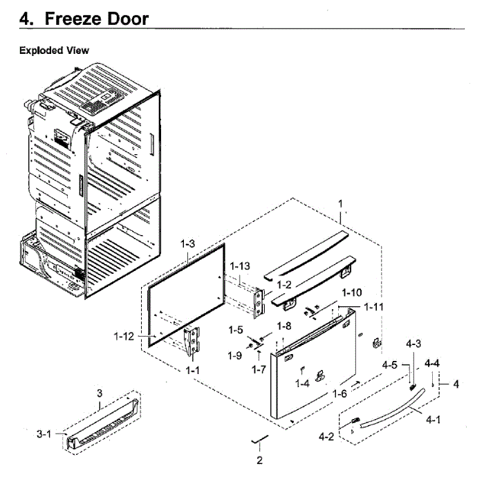 Freezer Door Diagram and Parts List for RF23HCEDBSR AA-14 Samsung Refrigerator