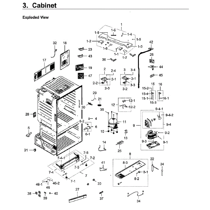 Cabinet Diagram and Parts List for RF23HCEDBWW AA-13 Samsung Refrigerator
