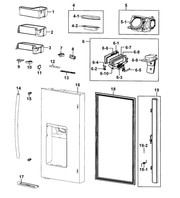 Refrigerator Door L Diagram and Parts List for RF4287HAPN XAA-0000 Samsung Refrigerator
