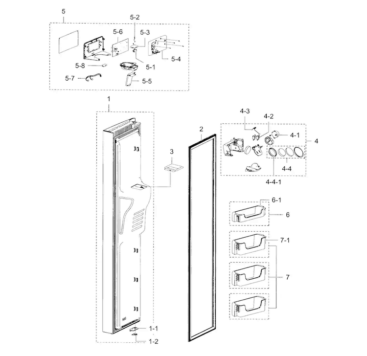 Freezer Door Diagram and Parts List for RS25H5000SR AA-0000 Samsung Refrigerator