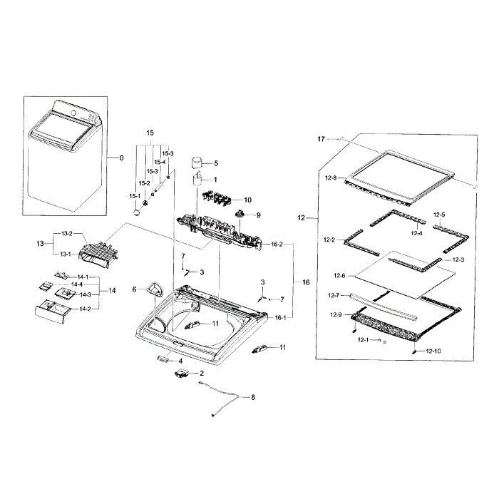Cover Top Diagram and Parts List for WA48H7400AW A2-00 Samsung Washer