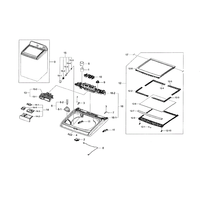 Cover Top Diagram and Parts List for WA45H7000AW A2-01 Samsung Washer