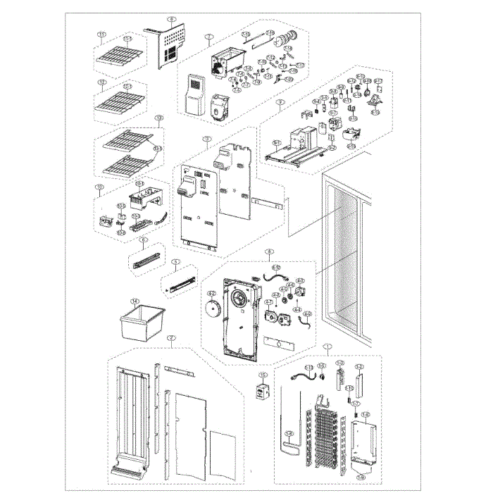 Freezer Diagram and Parts List for RS261MDRS XAA-01 Samsung Refrigerator