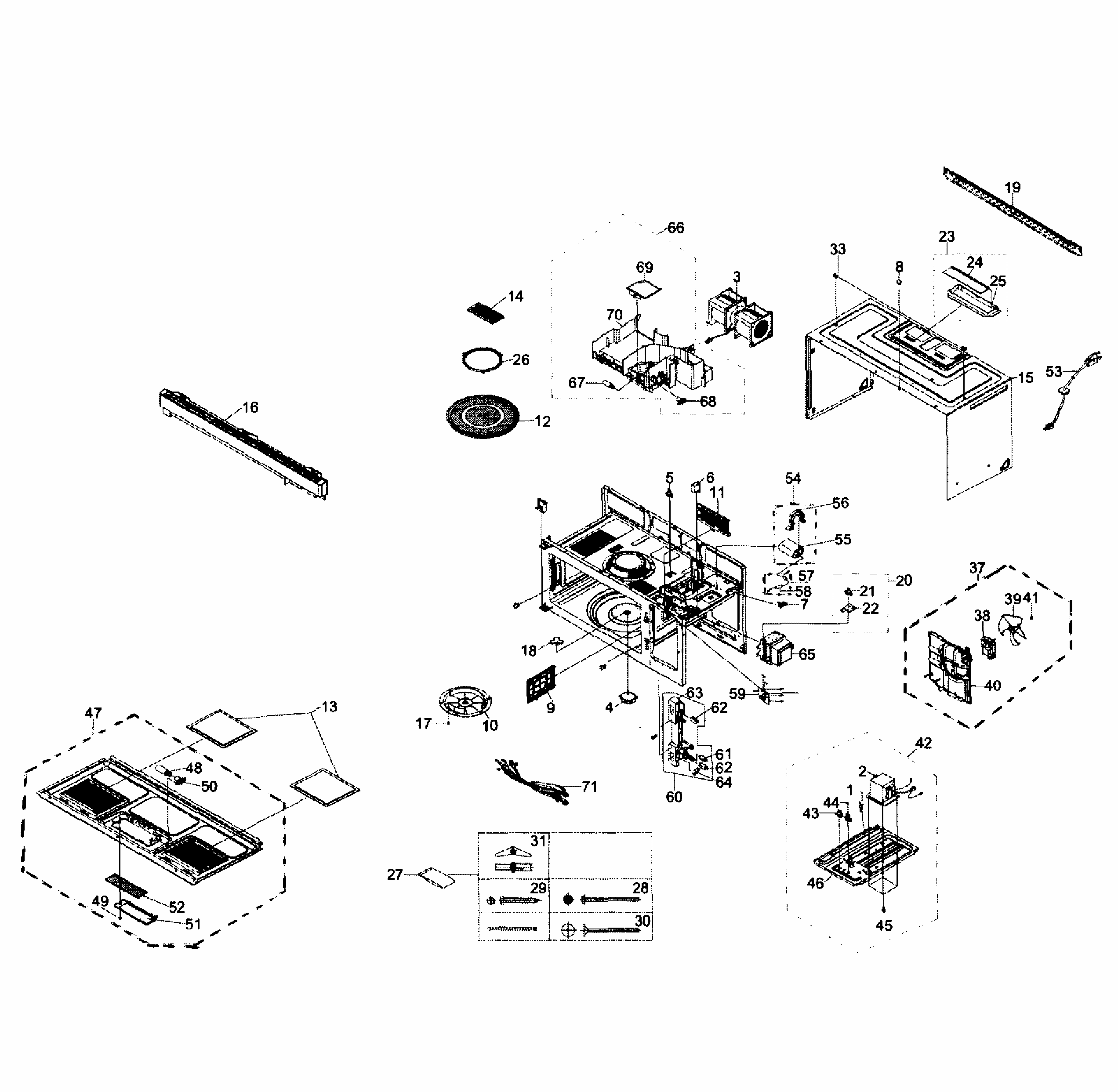 Main Assy Diagram and Parts List for SMH1622B XAA-0001 Samsung Microwave