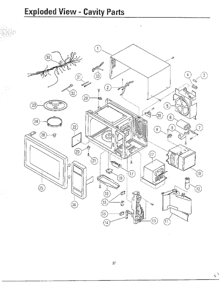 Cavity And Standard Parts Diagram and Parts List for MW3580T XAA Samsung Microwave