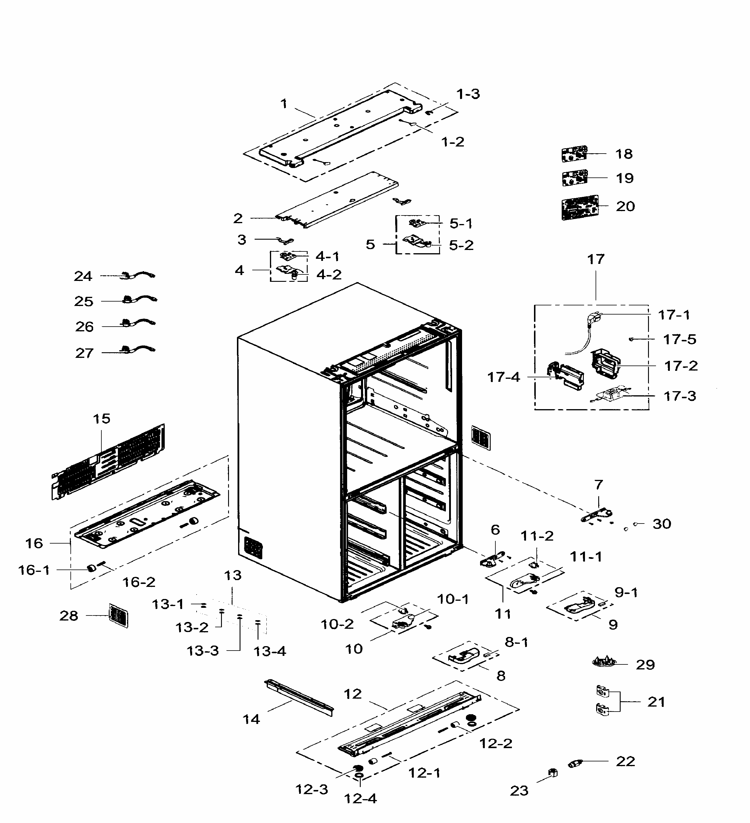 Cabinet Diagram and Parts List for RF34H9960S4 AA-0004 Samsung Refrigerator