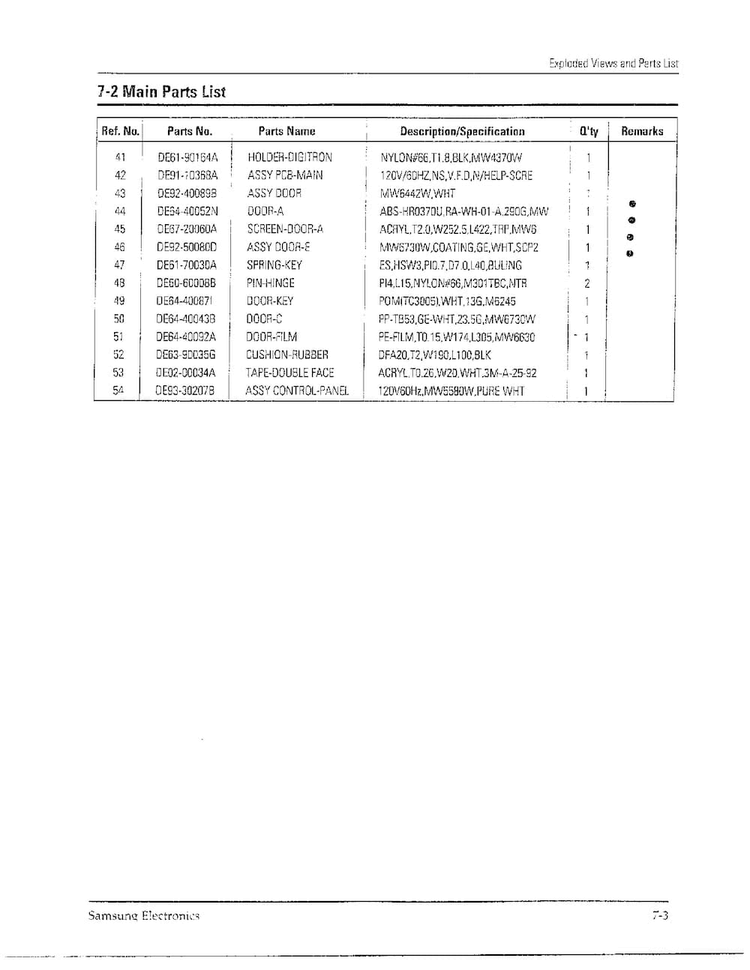 Complete Microwave Oven Page 3 Diagram and Parts List for MW5580W XAA Samsung Microwave