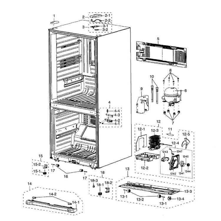 Cabinet Diagram and Parts List for RB215ACPN XAA-0001 Samsung Refrigerator
