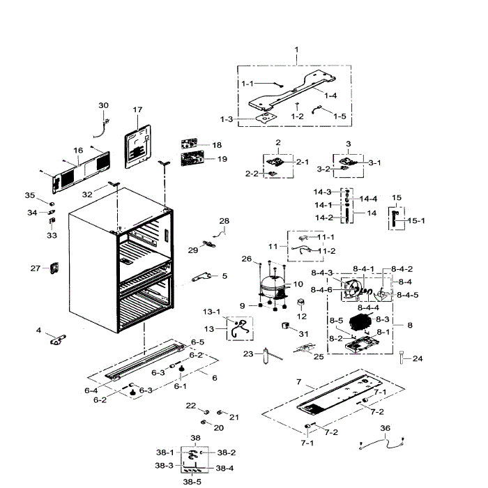 Cabinet Diagram and Parts List for RF31FMEDBWW AA-02 Samsung Refrigerator