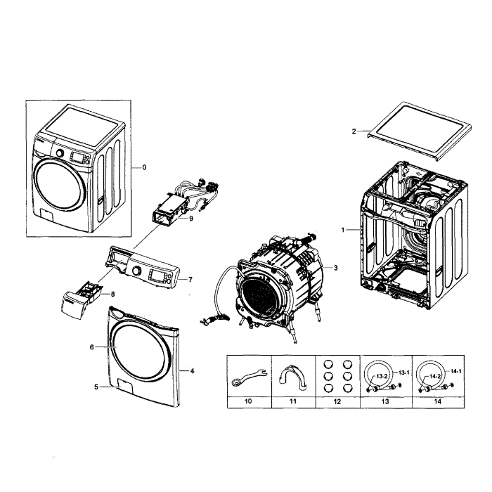 Main Assembly Diagram and Parts List for WF455ARGSGR AA-01 Samsung Washer