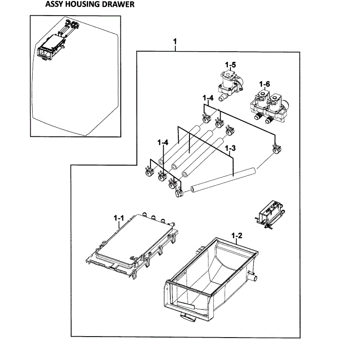 Housing Drawer Diagram and Parts List for WF328AAG XAA-00 Samsung Washer