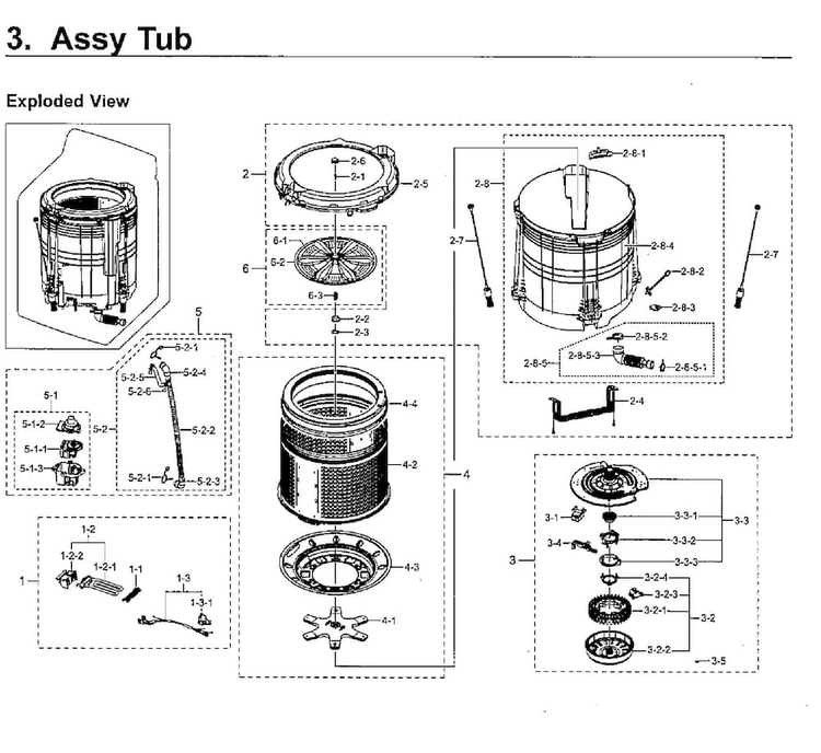 Tub Asy Diagram and Parts List for WA5471ABW XAA-0001 Samsung Washer