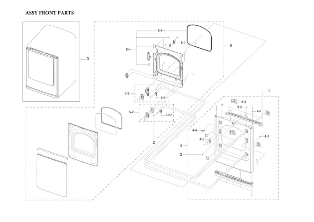 Assembly Front Parts Diagram and Parts List for DVE54R7600C A3-00 Samsung Dryer