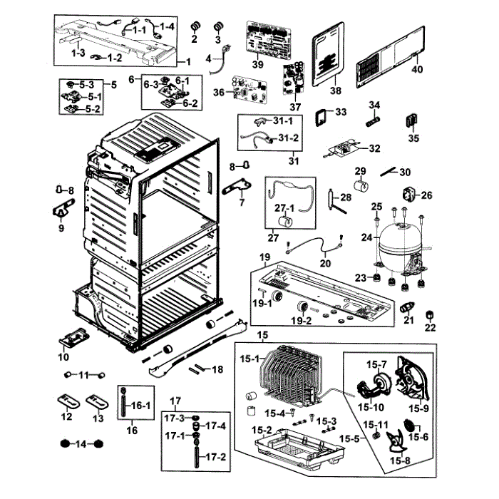 Cabinet Diagram and Parts List for RF28HMEDBBC AA-00 Samsung Refrigerator