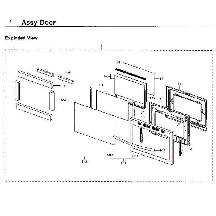 Door Assembly Diagram and Parts List for NX58J7750SS AA-01 Samsung Range