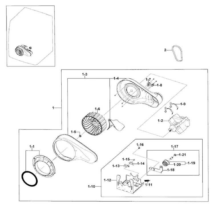 Motor Duct Diagram and Parts List for DV330AEB XAA-0003 Samsung Dryer