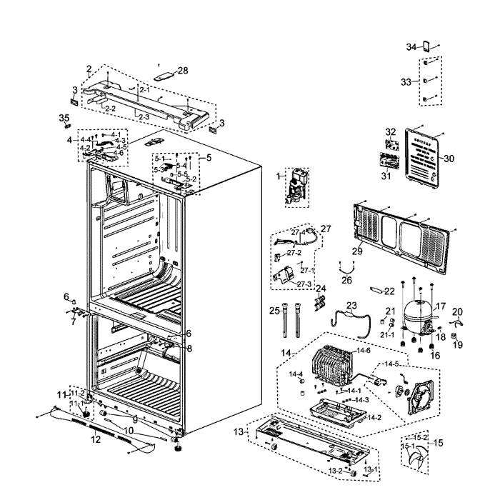 Cabinet Diagram and Parts List for RF267AZWP XAA-00 Samsung Refrigerator