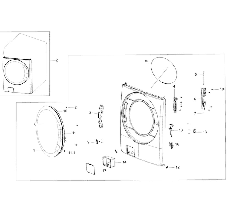Front-door Diagram and Parts List for WF56H9100AG A2-0001 Samsung Washer