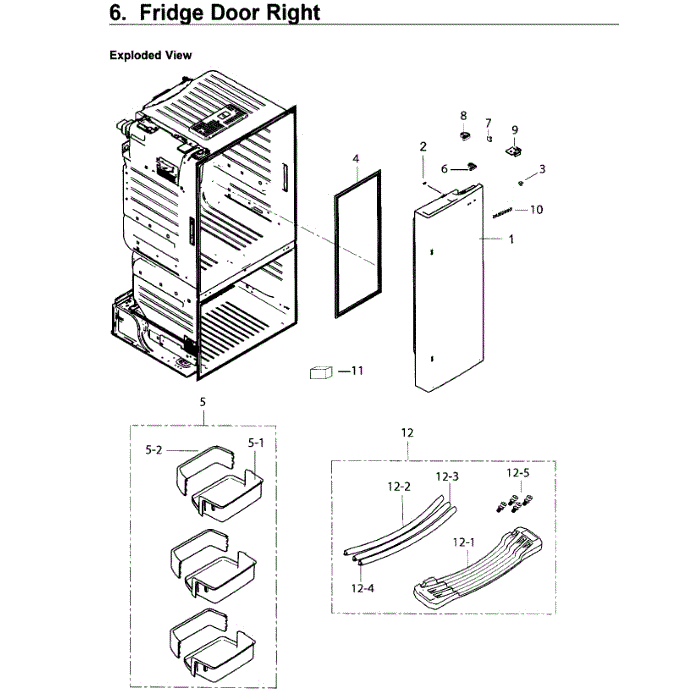 Fridge Door R Diagram and Parts List for RF263TEAEWW AA-04 Samsung Refrigerator