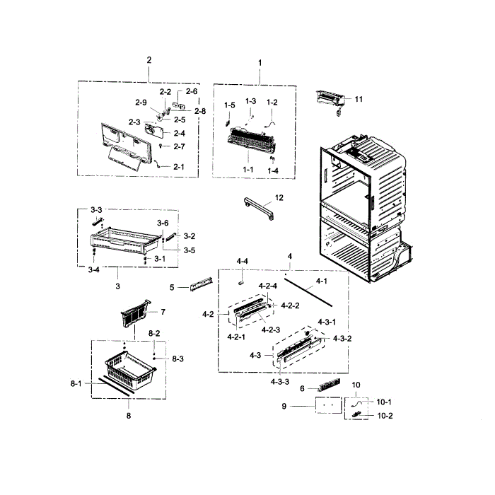 Freezer Diagram and Parts List for RF28HMELBSR AA-00 Samsung Refrigerator