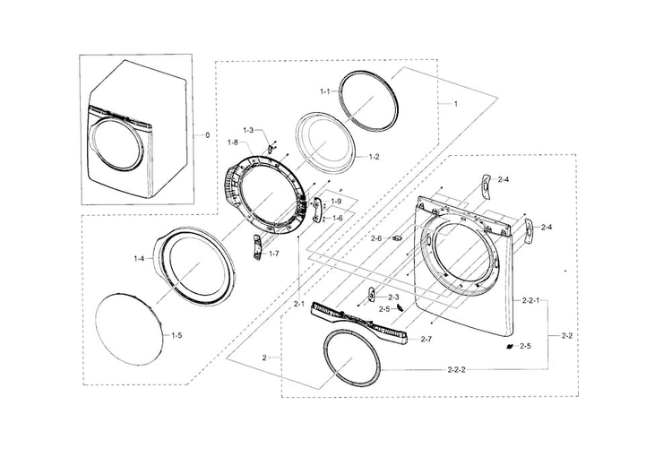 Front & Door Diagram and Parts List for DV395ETPARA A1-0000 Samsung Dryer